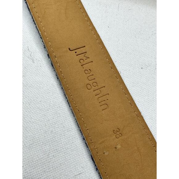 J.Mclaughlin Men's Golf Striped Aztec Woven Blue White Belt Size 38 - Picture 6 of 6